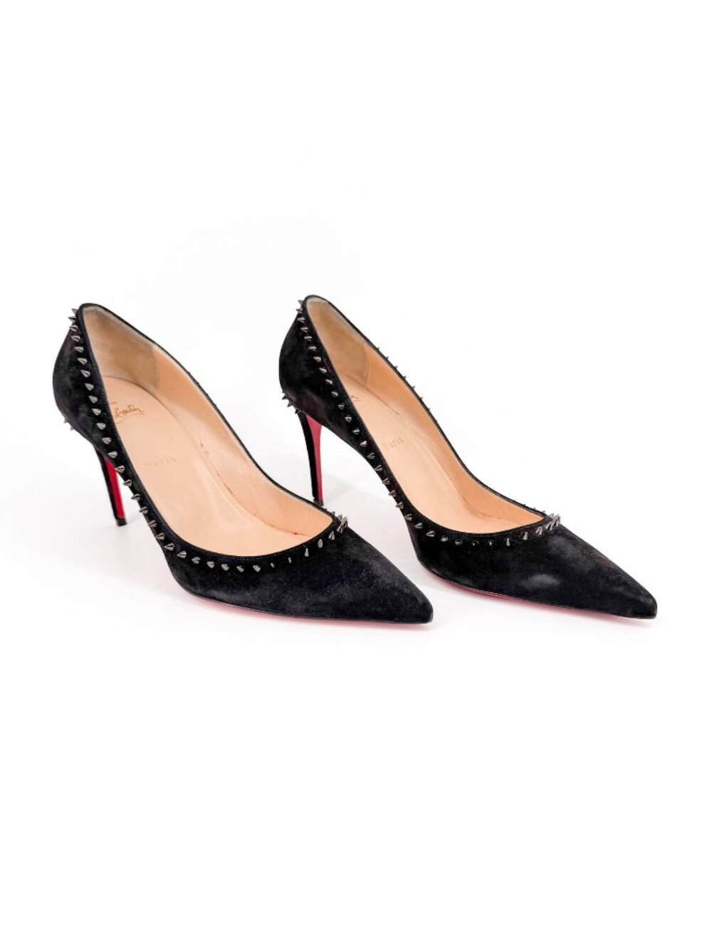 Christian Louboutin Anjalina 85 Black Suede Spike Pumps Heels Size 40.5 US 10.5